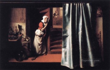 Maes Canvas - Eavesdropper with a Scolding Woman Baroque Nicolaes Maes